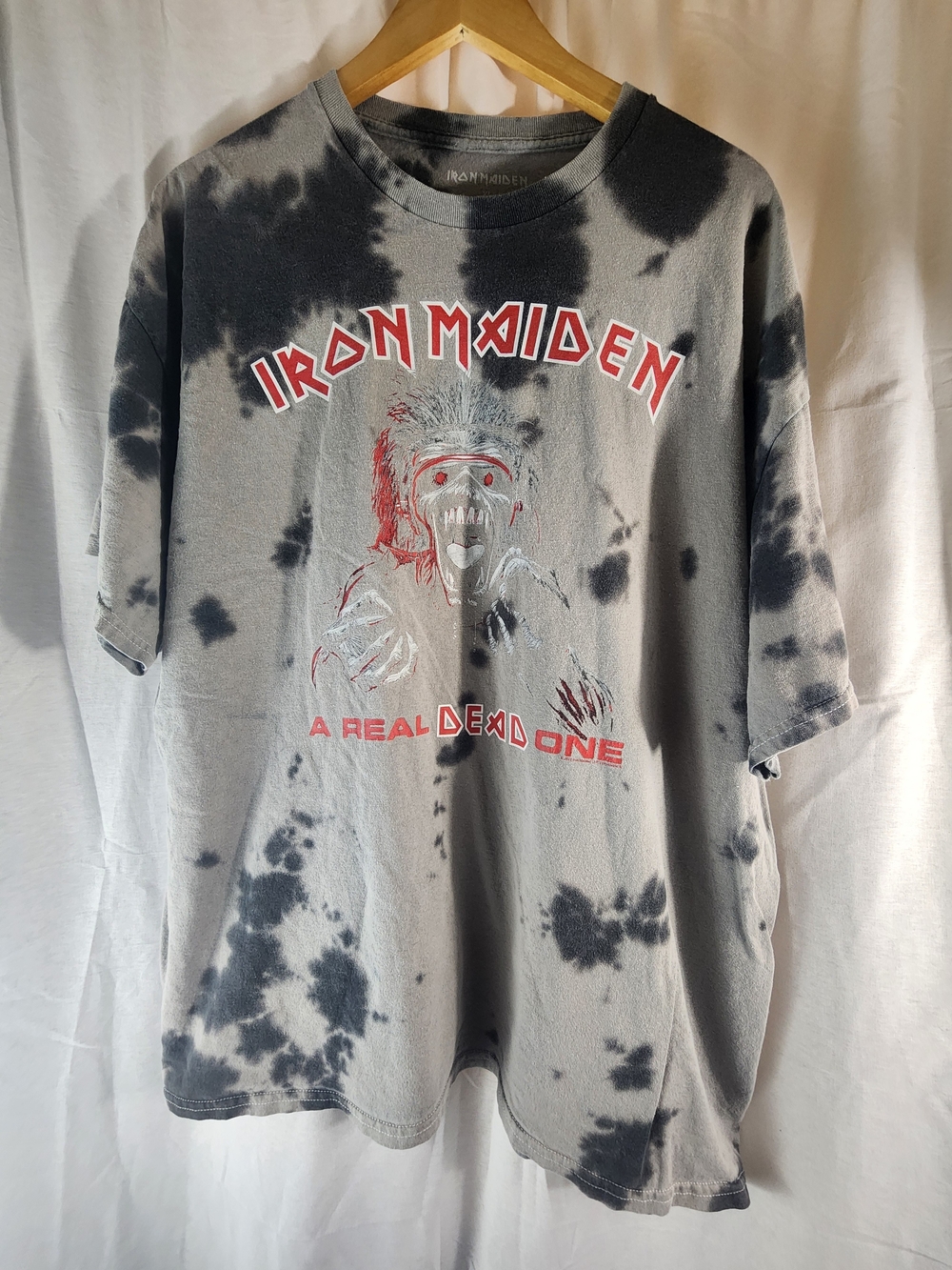Iron Maiden Men's Grey Tie-Dye XL Graphic Tee - A Real Dead One